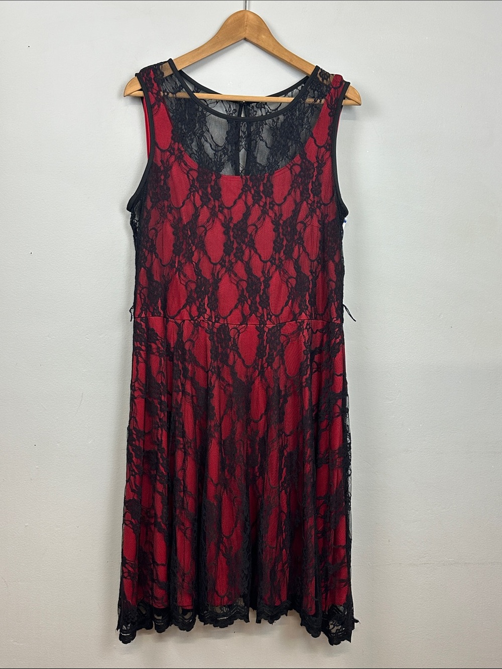 Vtg Blu Sage Red Black Lace OverlayDress Sz 16 Vampy Gothic Y2K